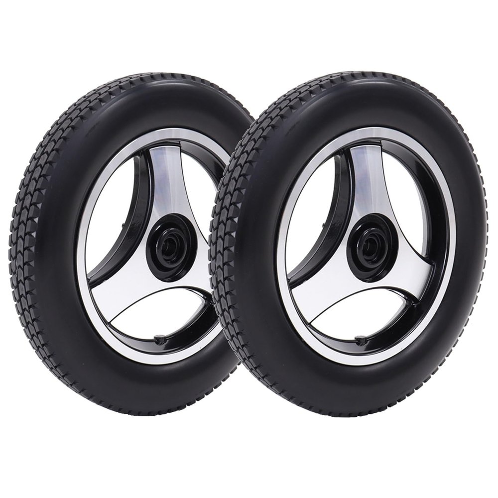 12.5x2 1/4 Electric Wheelchair Rear Wheels, 12 1/2 Inch Wheelchair Replacement Wheel, Solid Tire, Wheelchair Accessories, with 11/16" Bearing (1 Set of 2)