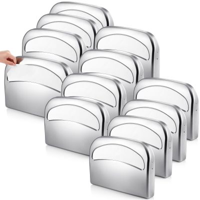 Domensi 12 Pcs Stainless Steel Toilet Seat Cover Dispenser Commercial Toilet Seat Wall Mount Half Fold Toilet Cover Holder with Screws for Office Restaurant Home Bathroom School, 16.4 Inch (Silver)