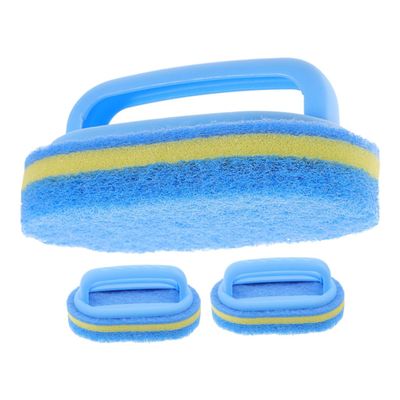 Anneome 3pcs Handheld Sponge Brush Set with Handle, Lightweight Blue Kitchen and Bathroom Cleaning Tool, Easy to Use Tile Ceramics Scrubbing Sponges for Countertops and Bathtubs