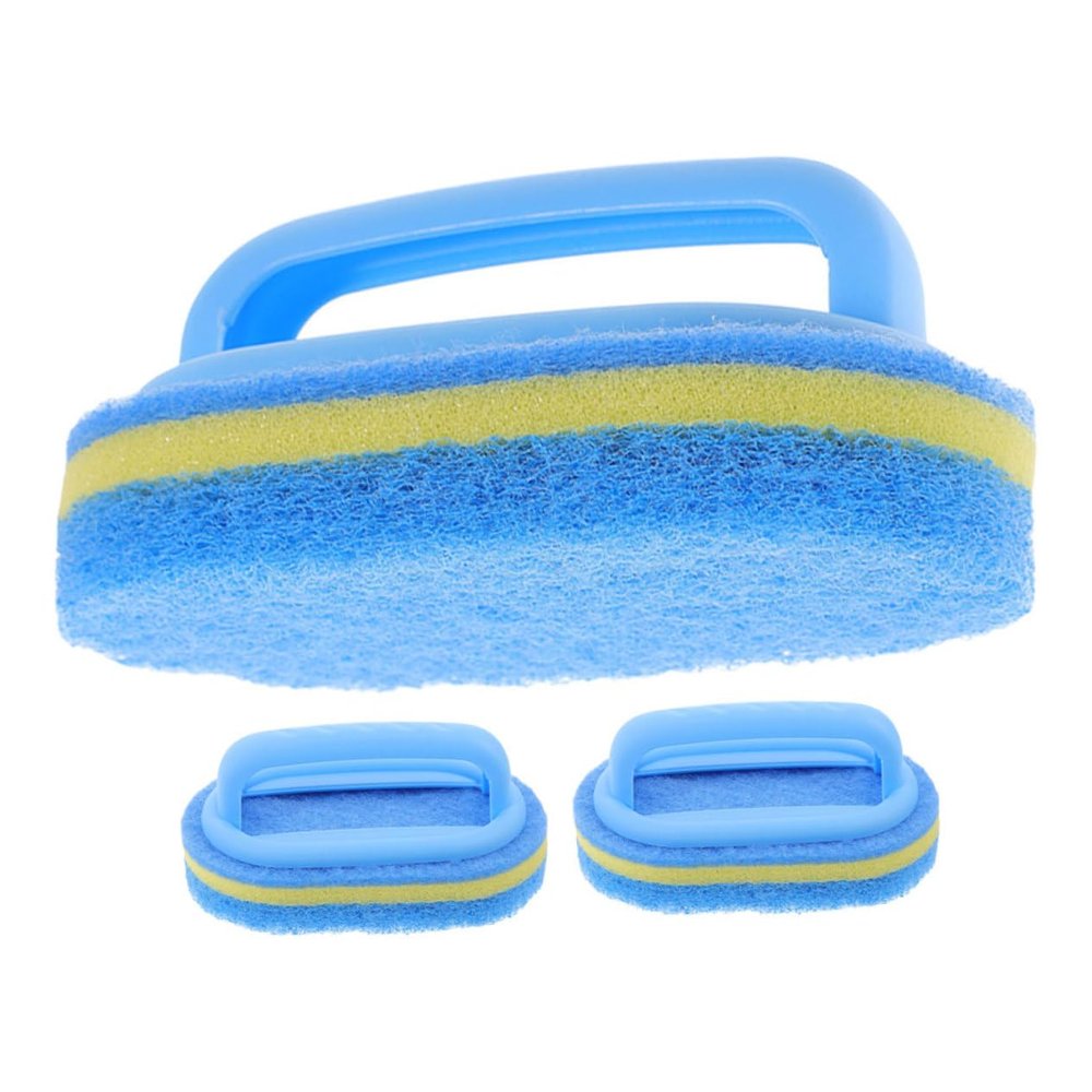 Anneome 3pcs Handheld Sponge Brush Set with Handle, Lightweight Blue Kitchen and Bathroom Cleaning Tool, Easy to Use Tile Ceramics Scrubbing Sponges for Countertops and Bathtubs