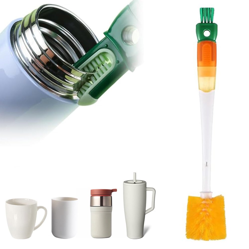 5 in 1 Bottle Brush, Multifunctional Water Bottle Cleaning Brush, Bottle Brushes Long Handled for Cleaning,Cleaning Brushes for Small Spaces Water Bottle Cleaning Brush for Bottles/Glass/Cups (Orange)