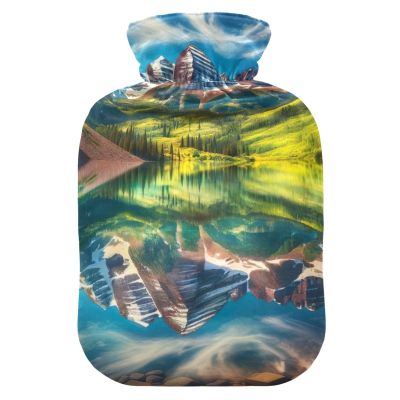 Maroon Lake Reflection Hot Water Bottles Water Heating Pad Hot Water Bag for Pain Relief, 1 Liters