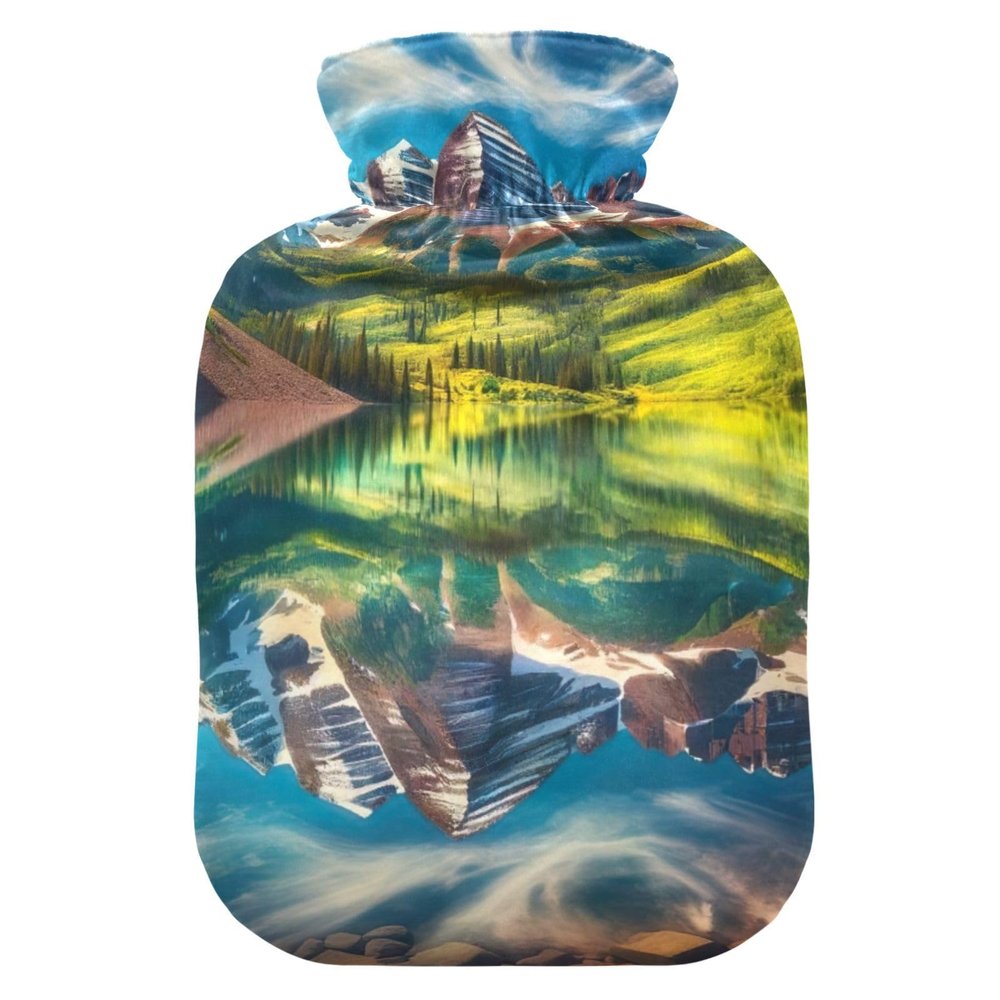 Maroon Lake Reflection Hot Water Bottles Water Heating Pad Hot Water Bag for Pain Relief, 1 Liters