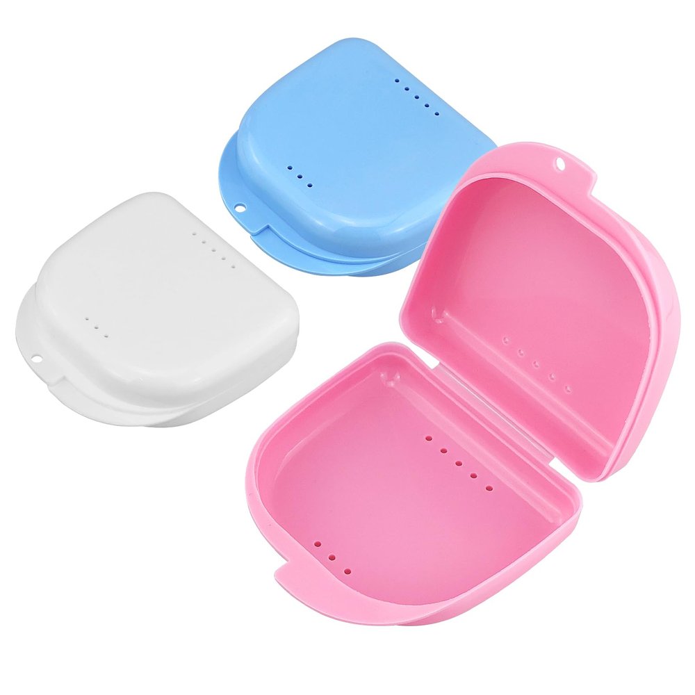 3 Pcs Retainer Case, False Teeth Container, Partial Mouth Guard Case, Orthodontic Denture Storage Box for Denture, Sport Mouth Guard, Brace, Splint, Dry and Breathable (Pink, White, Blue)