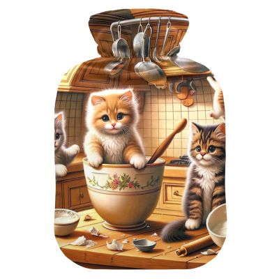 Kitten Cats Hot Water Bottle with Soft Cover Hand Feet Warmer Hot Water Bag for Menstrual Cramps, 2 Liters