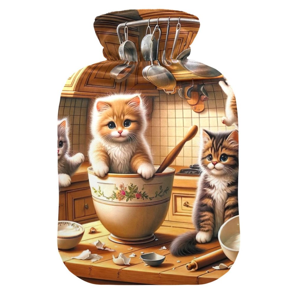 Kitten Cats Hot Water Bottle with Soft Cover Hand Feet Warmer Hot Water Bag for Menstrual Cramps, 2 Liters