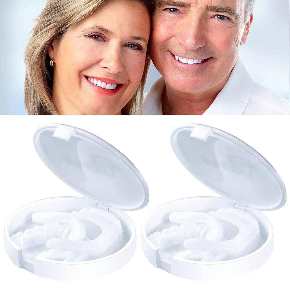 Dazzluxe False Teeth Pack of 2, Clip in Veneers Teeth for Men And Women, Temporary Cosmetic Fake Teeth Snap on Teeth Veneer, Confident Smile Veneers Dentures for Cover Bad Teeth