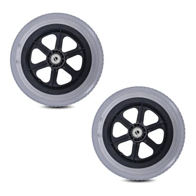 12 Inch Rear Wheel Replacement for Manual Wheelchairs 1 Pair, 12 1/2  2 1/4 Polyurethane Solid Tire, ABS Plastic Wheel Hub(Grey)