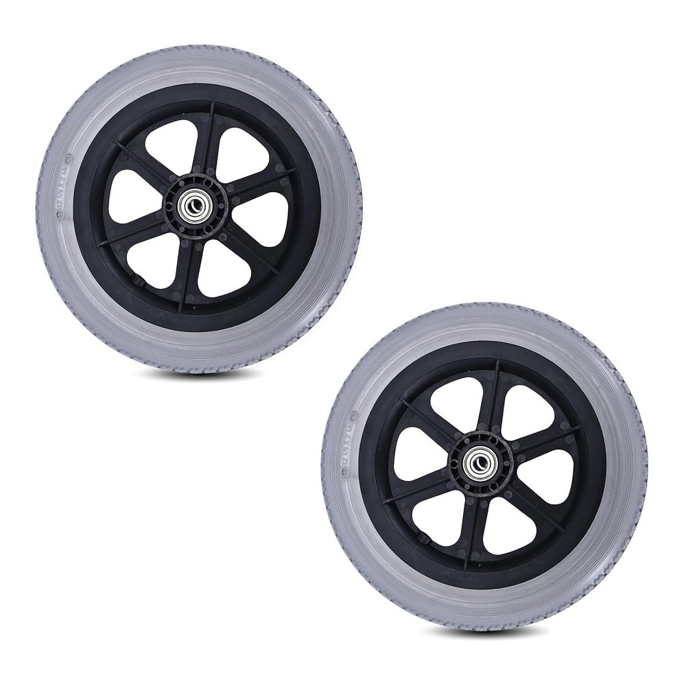 12 Inch Rear Wheel Replacement for Manual Wheelchairs 1 Pair, 12 1/2  2 1/4 Polyurethane Solid Tire, ABS Plastic Wheel Hub(Grey)