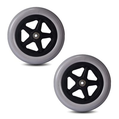 1 Pair 6/7/8inch Wheelchair Front Wheel Replacement Parts, Rubber Solid Casters, PU Non-Pneumatic Tires, 8mm(1/4") Bearing(Grey,7in/17cm)