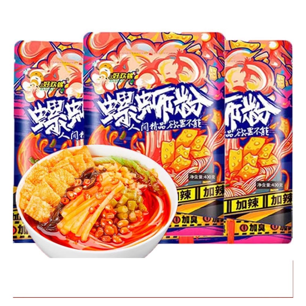 McKona-Luosifen Asian Noodles Hao Huan Luo Original Flavor Snail Noodle Instant Rice Noodle Authentic Liuzhou Snail Noodle 400G) (3PCS)