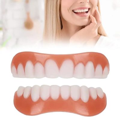 Dazzluxe 2 Pairs False Teeth, Snap on Veneers Dentures Upper And Lower, Cosmetic Temporary Teeth Veneers for Women Men, Cover Bad Teeth And Regain Confident Smile