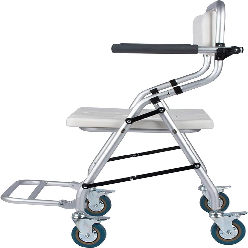 SXTYFBB Shower Stool for Seniors Foldable with Backrest and Brake, Shower Chair with Wheels, Bathroom Stool with Hygiene Cutout, for Elderly People and Pregnant Women A