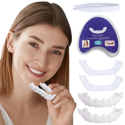 Dazzluxe 2 Pairs Instant Veneers False Teeth, Clip in Veneers Teeth Upper And Bottom Jaw, Temporary Smile Whitening Denture Snap on Veneers Teeth for Men And Women