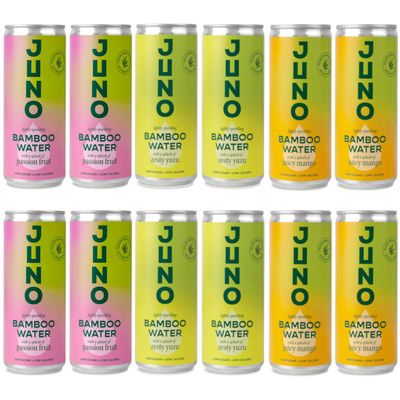 Juno Bamboo Water - Bamboo Sparkling Water Multipack 12 x 250ml Cans | Yuzu, Passionfruit and Mango Flavours | Low Calorie, Vegan, All Natural with Antioxidants and Vitamins