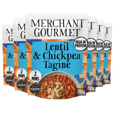Merchant Gourmet Ready-to-Eat Lentil & Chickpea Tagine with Ras El Hanout & Apricots  High in Protein & Fibre, 1 of your 5-a-day, Ready Meals (6x 280g)
