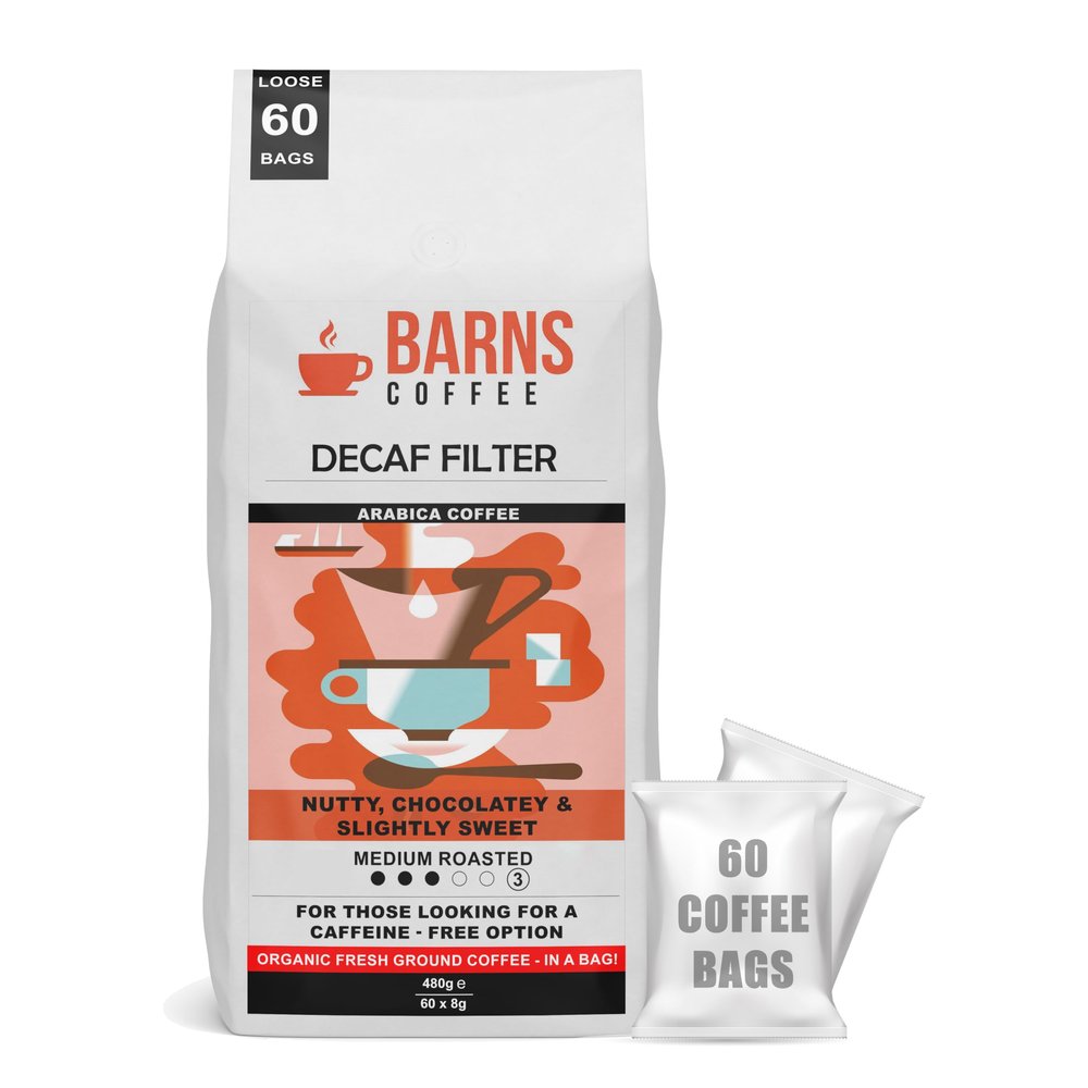 Barns Coffee - Decaf Filter - Quick Brew - Ground Bags Made From Arabica Coffee Beans - Pack of 1 Contains 60 Bags