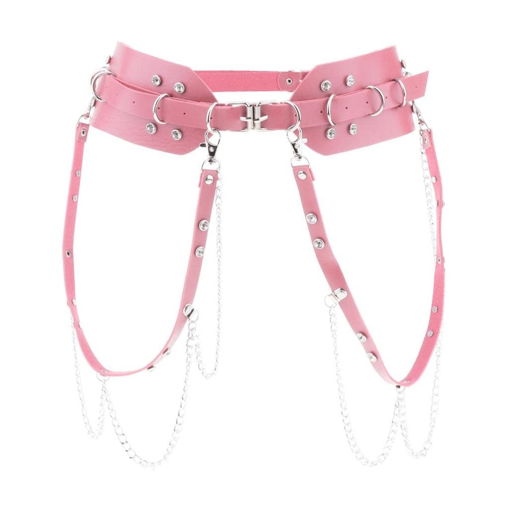 Suammiitstrieadea Women's Punk Waist Belt Leather Harness Adjustable Wide Waistband Pink