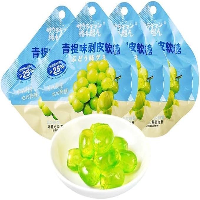 8 flavors of fruit peel soft candyPeelable Candy,Mango White Peach Peeling Fruit Fudge,50% fruit juice content,wedding candies,Chinese candy gift,Gummy Candy,Fruit & Chewy (Green Grape,2packs)
