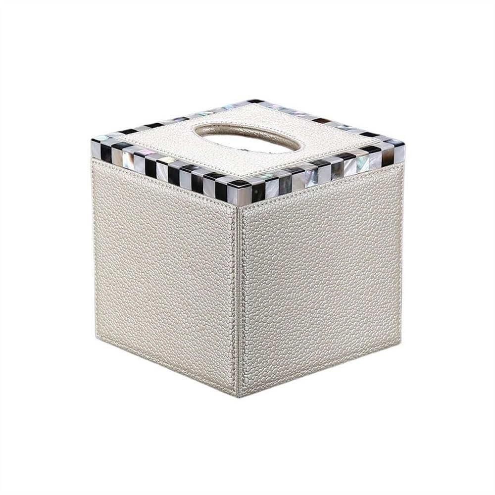 DFHS46JK Tissue Box Cover European Luxury Tissue Box Drawer Box Creative Beige Shell Leather Square Roll Paper Drawer Box In Living Room