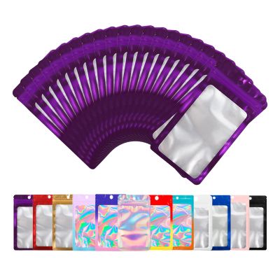 100 Pack Bags with Clear Window,Scratch Resistant Hand Packaging Pouch,Resealable Bag for Small Bussiness Cookies Jewelry Candy Sample (Purple, 2.95 * 4.72 inch)