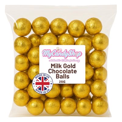 Milk Gold Chocolate Balls 250g - Luxury Solid Foil Individual Chocolates - Elegant Gold Chocolate Balls for Weddings, Parties, Easter, Valentines & Christmas - UK Made