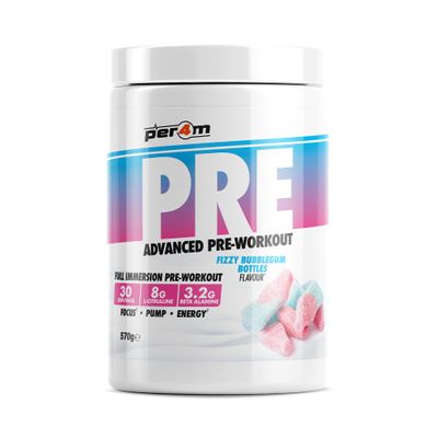 Per4m Pre Workout Powder | Intense Pump, Sustained Energy & Mental Focus | L-Citrulline, Beta Alanine & Caffeine & Added Hydration (570g, Fizzy Bubblegum Bottle)