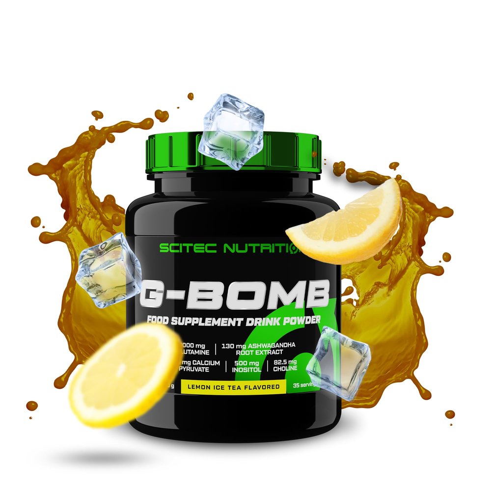Scitec Nutrition G-Bomb | L-Glutamine | Plant Extract | Inositol, Choline and Naringin | with Calcium Pyruvate, 500g, Lemon-Ice Tea