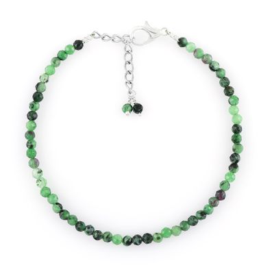 GEMKORA Natural Real Ruby Zoisite Crystals Bracelet, 3mm Best Grade Micro Cut Beads, Chakra Healing Gemstone, Beautiful Simple Jewelry, Silver Plated Jewelry 8 inch