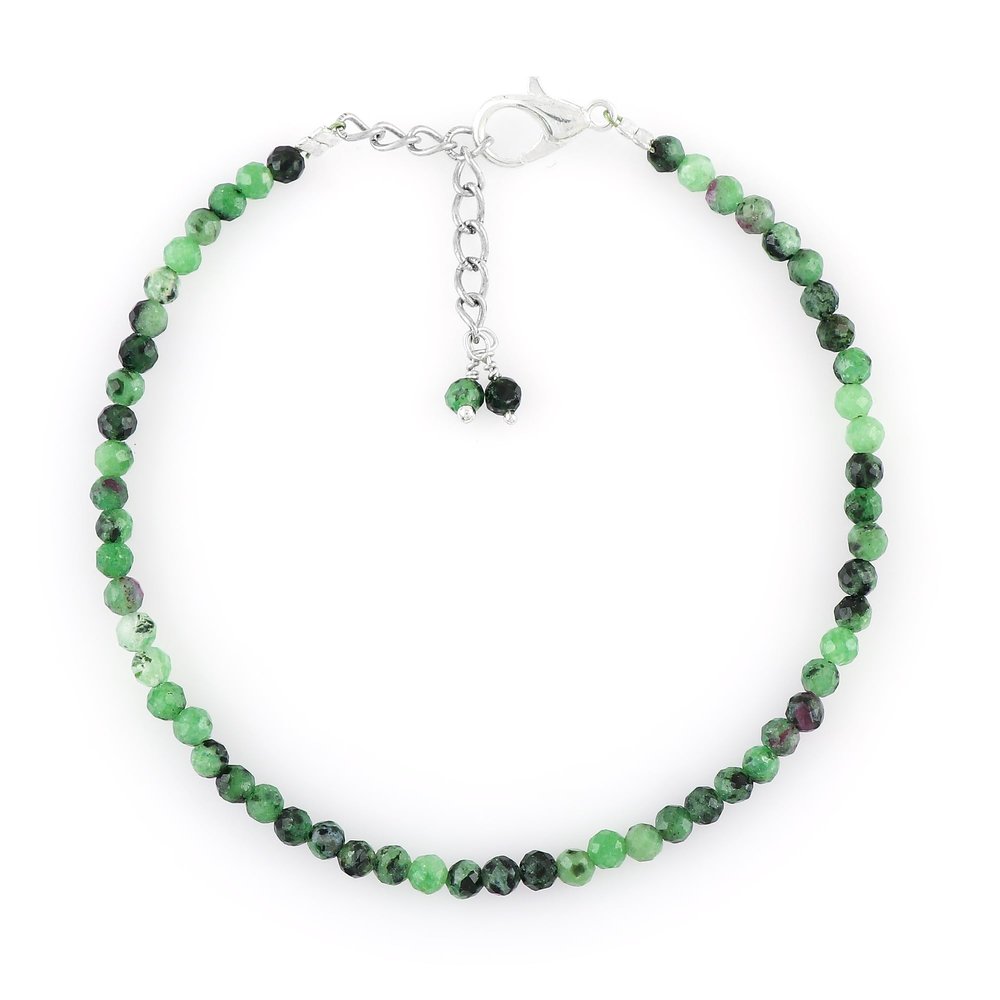 GEMKORA Natural Real Ruby Zoisite Crystals Bracelet, 3mm Best Grade Micro Cut Beads, Chakra Healing Gemstone, Beautiful Simple Jewelry, Silver Plated Jewelry 8 inch