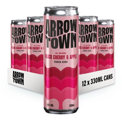 Arrowtown Black Cherry & Apple Vodka Soda (12-Pack) - Refreshing 4.5% ABV Sparkling Water | Hard Seltzer | Low-Sugar, Vegan, Gluten-Free Beverage