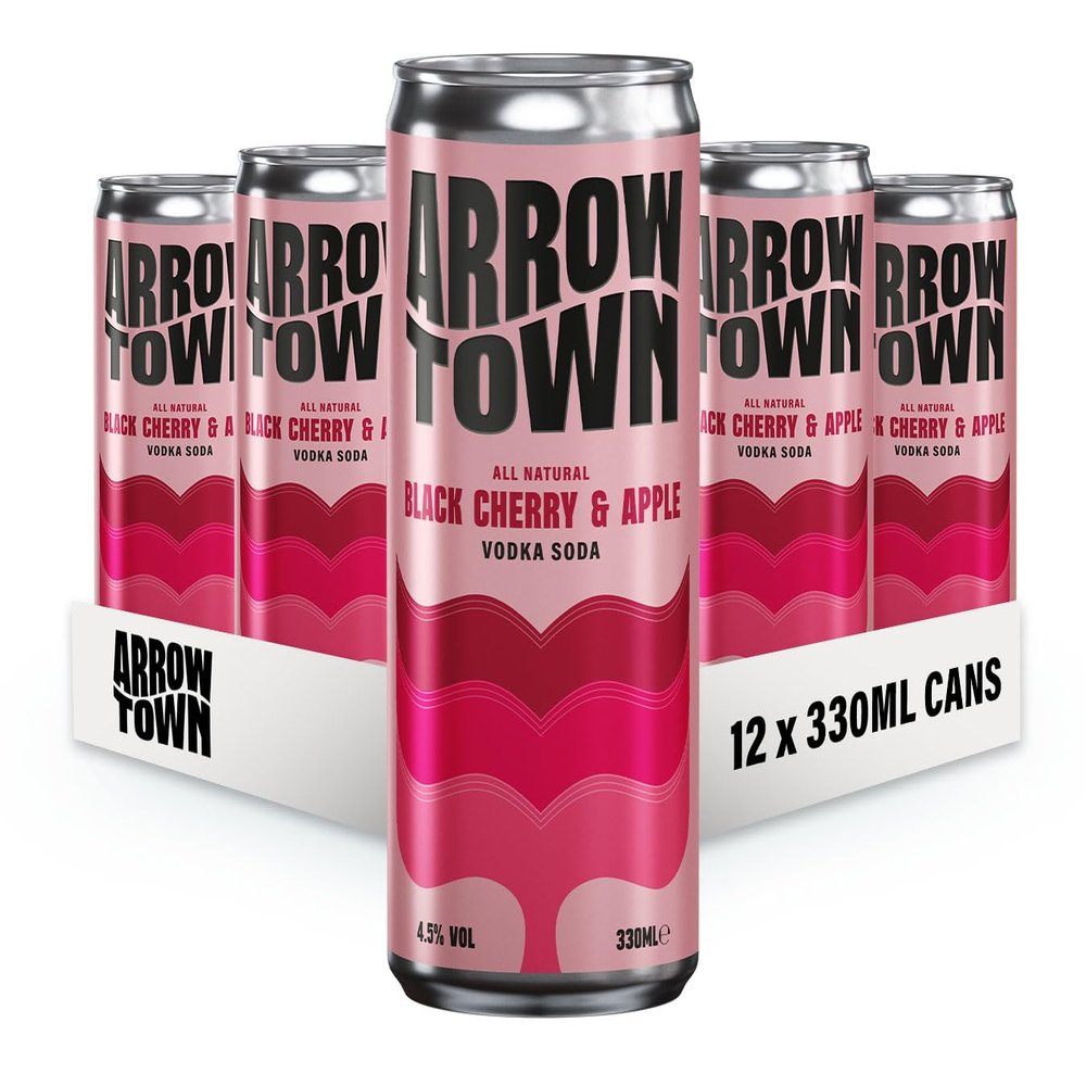 Arrowtown Black Cherry & Apple Vodka Soda (12-Pack) - Refreshing 4.5% ABV Sparkling Water | Hard Seltzer | Low-Sugar, Vegan, Gluten-Free Beverage