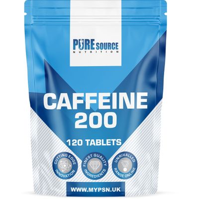 Caffeine Tablets 200mg Vegan Energy Tablet Pills Focus, Concentration, Energy Boost & Exercise Support Pre Workout Pill Improve Focus by Pure Source Nutrition (120 Tablets)