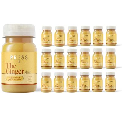 PRESS Healthfoods, Ginger Shots  18 x 100 ml Pack Immune Boosting Natural Energy Drink with 100% Natural Ingredients, Fresh Ginger, Lemon, Apple & Cayenne, Boost Immune System Health