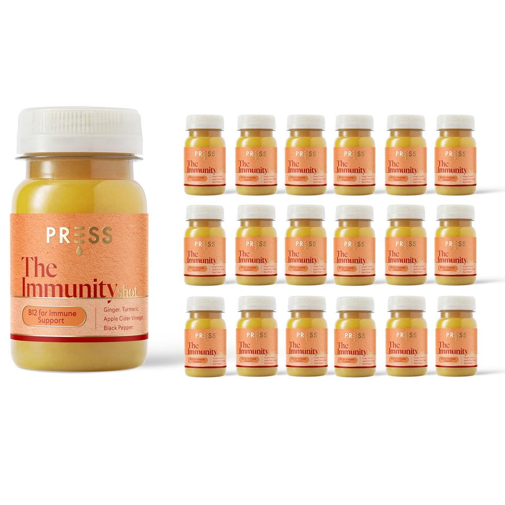 Press Healthfoods, Immunity Shots  18 x 100 ml Pack Immune Boosting Natural Energy Drink with 100% Natural Ingredients, Turmeric, Ginger & Apple Cider Vinegar, Infused with B12