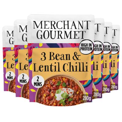 Merchant Gourmet 3-Bean & Lentil Chilli, Vegan Ready Meal, 280g (6-Pack)