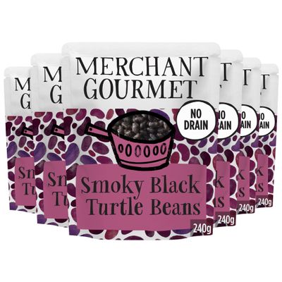 Merchant Gourmet Smoky Black Turtle Beans with Paprika, Chilli & Italian Extra Virgin Olive Oil - High in Protein & Fibre, Drain-Free, Premium Ingredients, No Preservatives (6x 240g)