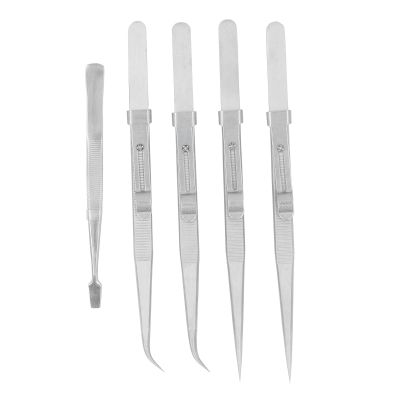 5Pcs Tweezers Set, Stainless Steel Anti Static Curved Straight Flat Tweezers Multi Functional Tweezers Kit for Electronics Jewelry Making Crafts Model Building Soldering