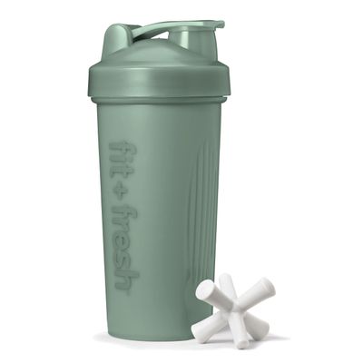 Fit & Fresh Shaker Bottle, Leak Proof Sports Blender Bottle for Protein Mix For Women,Durable Protein Shaker Cup 24 oz.with Unique Agitator for Smooth Mixing, Sage Green