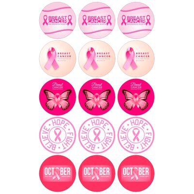 15 x Breast Cancer Awareness MONTH Mix Edible Wafer or Icing Cupcake Toppers Charity Cake Decorations Perfect For Brownies Cookies Muffins & More! (Edible Wafer Card)