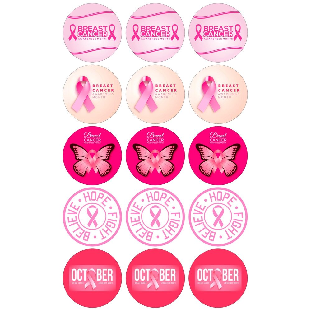 15 x Breast Cancer Awareness MONTH Mix Edible Wafer or Icing Cupcake Toppers Charity Cake Decorations Perfect For Brownies Cookies Muffins & More! (Edible Wafer Card)