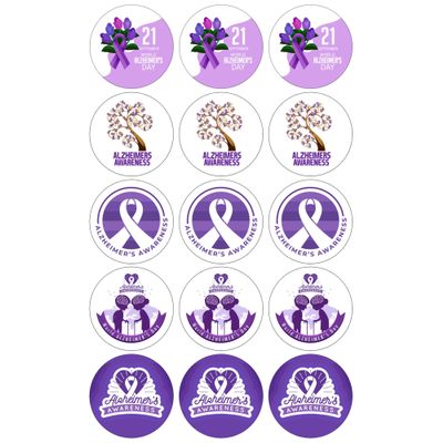 15 x Alzheimer's Day Awareness Mix Edible Wafer or Icing Cupcake Toppers Charity Cake Decorations Perfect For Brownies Cookies Muffins & More! (Edible Wafer Card)