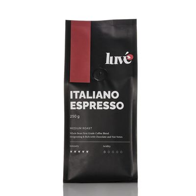 Luve Italiano Espresso Coffee Beans 250g  Italian Dark Roast Arabica  Fresh Roasted UK  Strong Espresso with Chocolate & Toasted Nut Notes  Smooth Crema