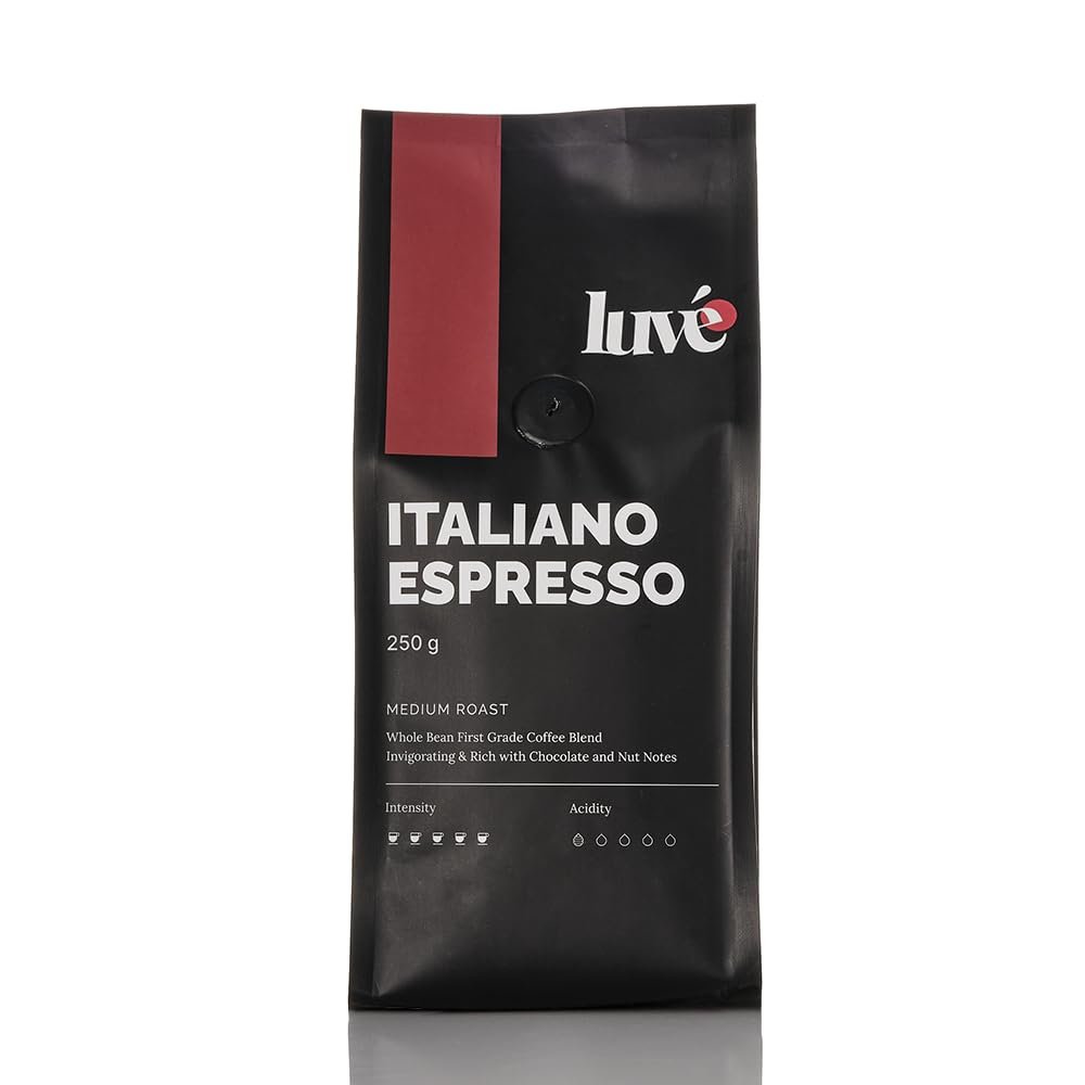 Luve Italiano Espresso Coffee Beans 250g Italian Dark Roast Arabica Fresh Roasted UK Strong Espresso with Chocolate & Toasted Nut Notes Smooth Crema