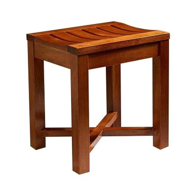 NEYTIIR Bathroom Stool, Bath Stool with storage shelf, Non-Slip Bath Bench, Solid Wooden Shower Stool, Bath Stools to sit on in bath, Adult Footstool, Bath Bench Wooden, f(Size:40cm,Color:Chestnut)