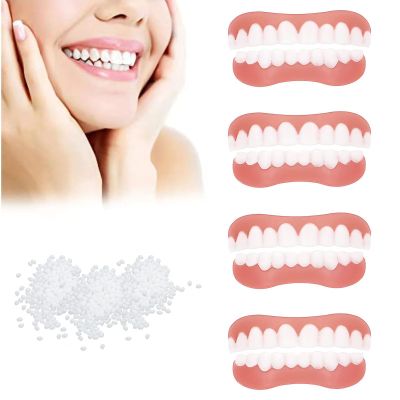Giural 4 Pair Instant Veneers Dentures Fake Teeth, Cosmetic Tooth Veneers, Snap on Veneers Teeth, Clip in Veneers Teeth Top and Bottom, False Teeth Veneers for Men and Women Cover Imperfect Teeth