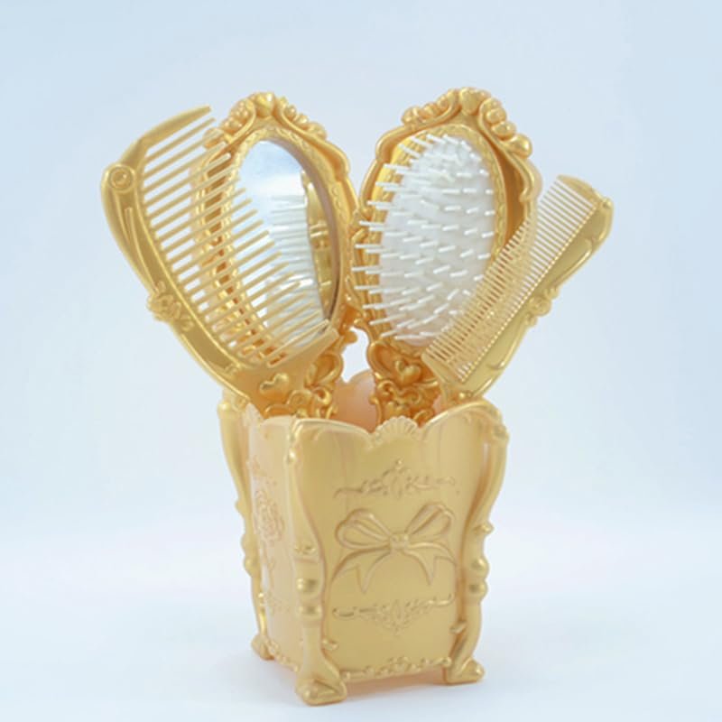 5Pcs Vintage Vanity Set with Hand Mirror Detangling Hair Brush Rat Tail Comb and Comb Holder for Makeup