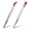 Bremorou Pack of 2 Craft Tweezers, Plastic & Metal, Silver, Klassisch Style, Long & Curved, Non-Slip, PVC Coated, Ideal for Jewellery, Electronics & Model Making view 1