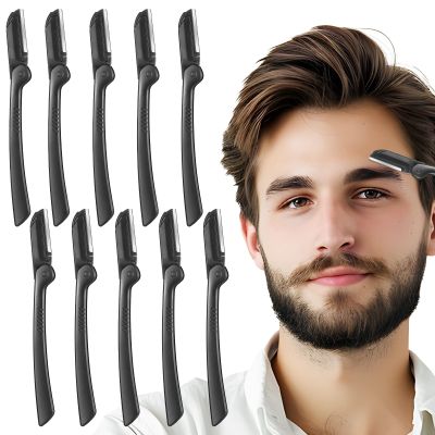 Andibro 10Pack Folding Eyebrow Razors,Dermaplane Razor for Men, Multi-Function Facial Shaver Practical Hair Remover Blade Foldable Peach Fuzz Removal Dermaplaner to Exfoliate & Refresh the Skin(Black)
