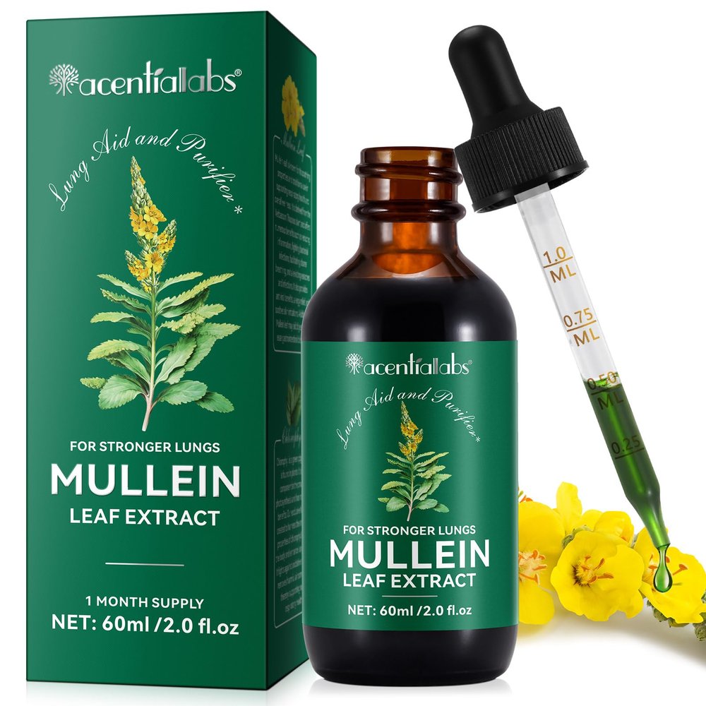 Mullein Drops Mullein Leaf Extract for Lung, Mullein Leaf Liquid Drops, Mullein Extract with Chlorophyll, Natural Health Supplement Drops for Lung Cleanse and Respiratory Health, Fast Absorption, 60ml